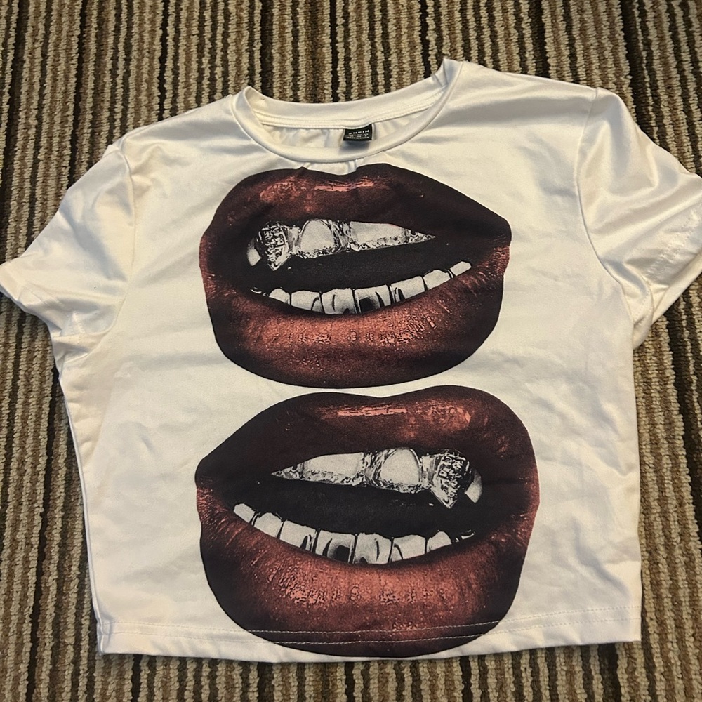 SHEIN White Tee with Artistic Print